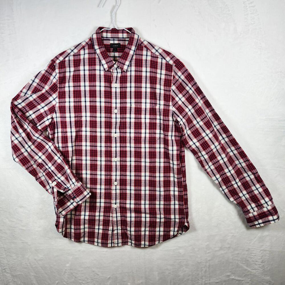 J Crew Plaid Long‎ Sleeve Button Down Shirt Red Blue Size Medium